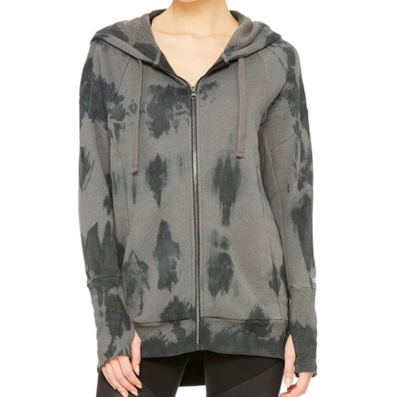 ALO Yoga Jackets & Blazers - NWT ALO YOGA Black Tie Dye Stellar Hooded Jacket L